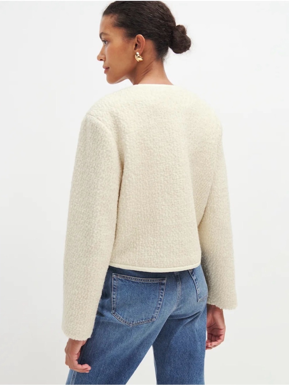 Reformation Dale Cropped Jacket Cream Bouclé Button Jacket - Picture 12 of 12